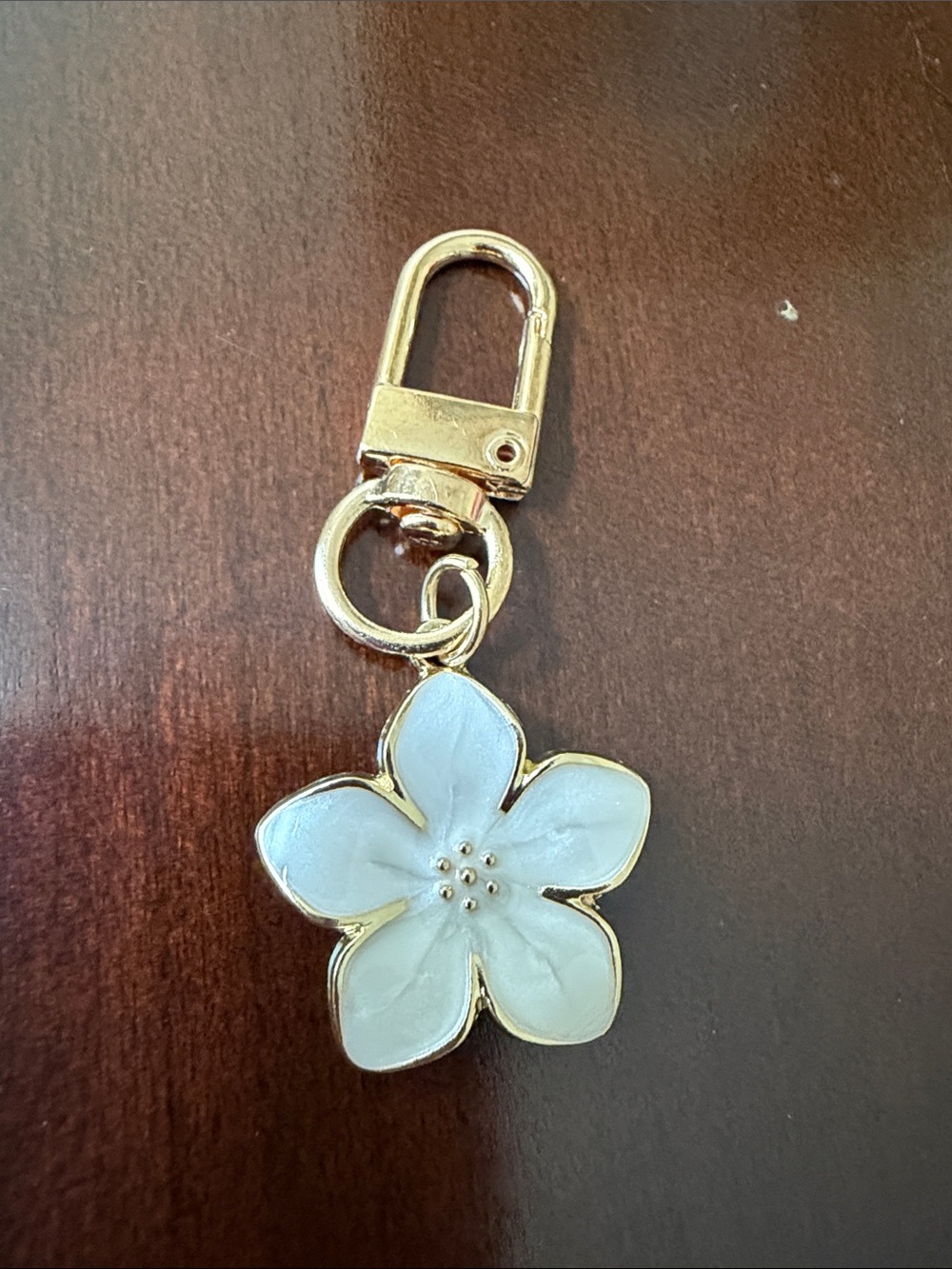 Gold and White Floral Keychain Charm